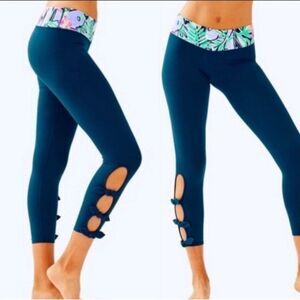 Lilly Pulitzer Blue Noelani Weekender Midi Crop Bow Legging For Women's Size XXS